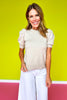 Taupe Round Neck Puff Short Sleeve Sweater *FINAL SALE*