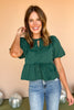  Hunter Green Self Tie Bow Detail Puff Sleeve Peplum Top, must have top, must have style, fall style, fall fashion, elevated style, elevated style, mom style, shop style your senses by mallory fitzsimmons, ssys by mallory fitzsimmons