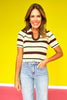 Brown Stripe U Neck Collared Short Sleeve Top *FINAL SALE*