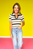 Navy Stripe U Neck Collared Short Sleeve Top *FINAL SALE*