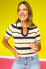 Navy Stripe U Neck Collared Short Sleeve Top *FINAL SALE*