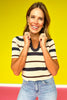 Navy Stripe U Neck Collared Short Sleeve Top *FINAL SALE*