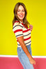 Red Stripe U Neck Collared Short Sleeve Top *FINAL SALE*