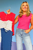 Navy Stripe Ruffle Trim Sleeveless Top