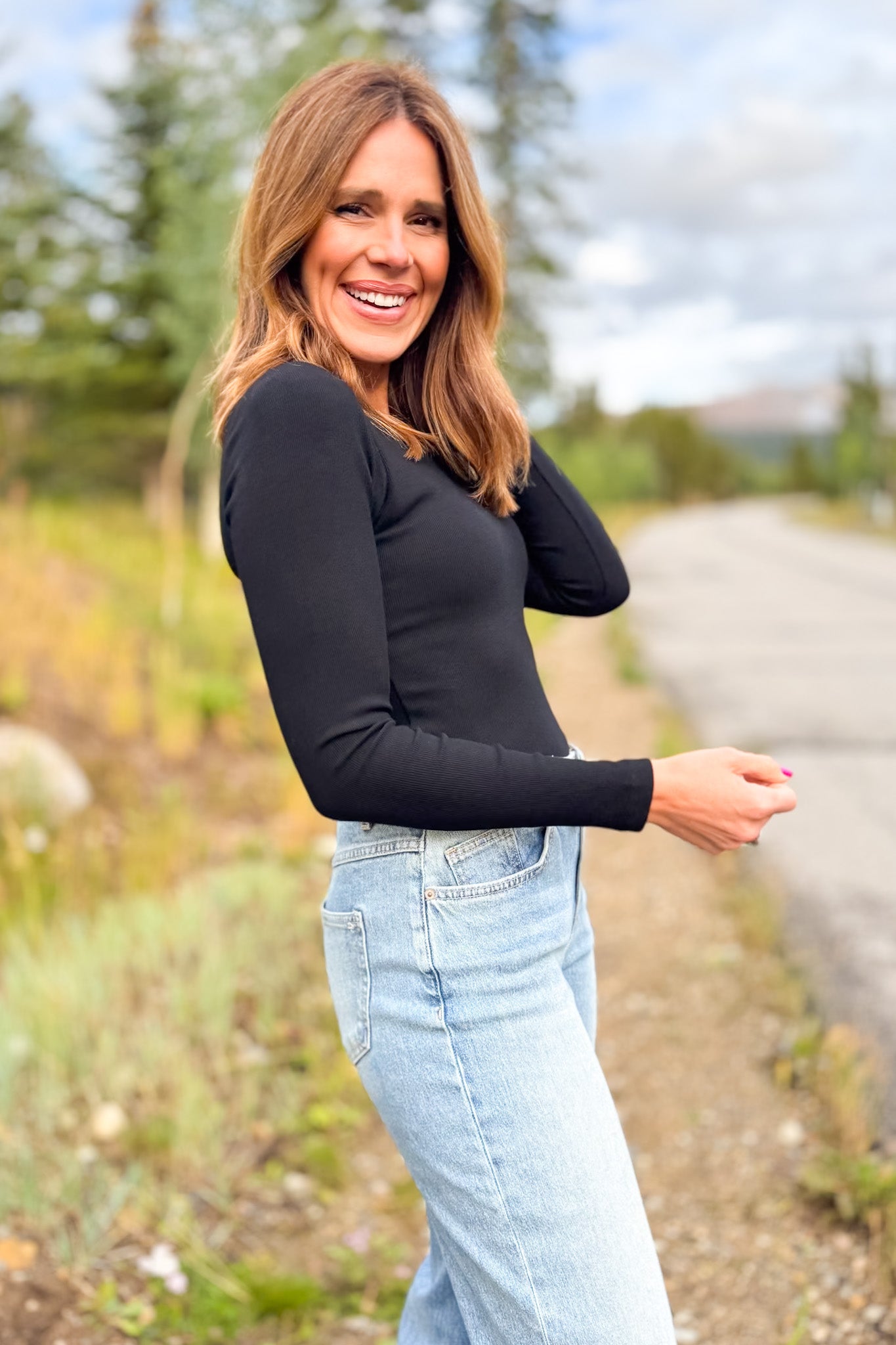 SSYS Ribbed Crew Neck Long Sleeve Top In Black