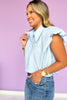 Blue Collared Button Down Puff Sleeve Top *FINAL SALE*