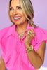 Hot Pink Collared Button Down Puff Sleeve Top *FINAL SALE*