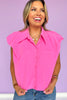 Hot Pink Collared Button Down Puff Sleeve Top *FINAL SALE*