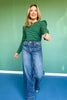 SSYS Lacey Stripe Crew Neck Long Sleeve Top In Green Navy