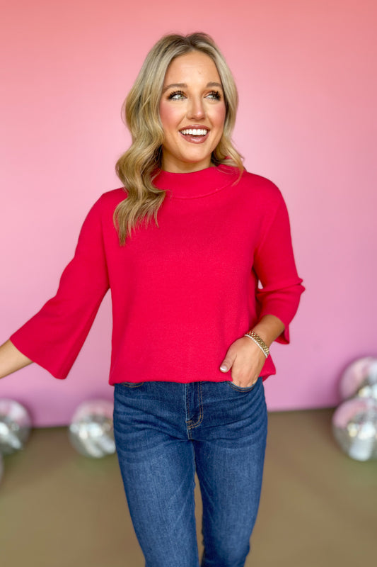  SSYS The Betsy Mock Neck Bell Sleeve Sweater In Red, ssys saturday steal, ssys sweater, basic sweater, must have sweater, elevated sweater, fall fashion, fall sweater, mom style, ssys by mallory fitzsimmons