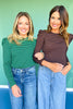 SSYS Lacey Stripe Crew Neck Long Sleeve Top In Green Navy