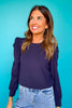 SSYS Shelley Long Puff Sleeve Top In Navy