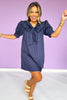 Navy Sailor Collar Bow Short Puff Cuff Band Sleeve Dress *FINAL SALE*
