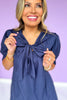 Navy Sailor Collar Bow Short Puff Cuff Band Sleeve Dress