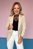 Khaki Open Front Shirred Sleeve Blazer, chic, work top, professional, date night, elevated, ssys by mallory fitzsimmons