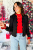 SSYS The Belle Textured Scallop Open Blazer In Black, ssys holiday, ssys the label, cardigan, scallop cardigan, ssys cardigan, holiday outfit, must have holiday, christmas outfit, party outfit, elevated holiday, outfit, chic outfit,ssys by mallory fitzsimmons