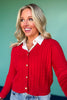 SSYS Lizzy V Neck Cable Knit Cardigan In Red