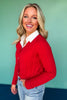 SSYS Lizzy V Neck Cable Knit Cardigan In Red