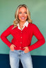 SSYS Lizzy V Neck Cable Knit Cardigan In Red