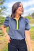 SSYS Emerson Contrast Stripe Short Sleeve Top In Navy Animal
