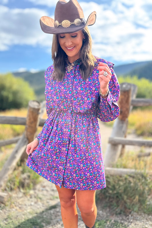SSYS Oakley Quilted Scallop Overlay Dress In Purple Floral