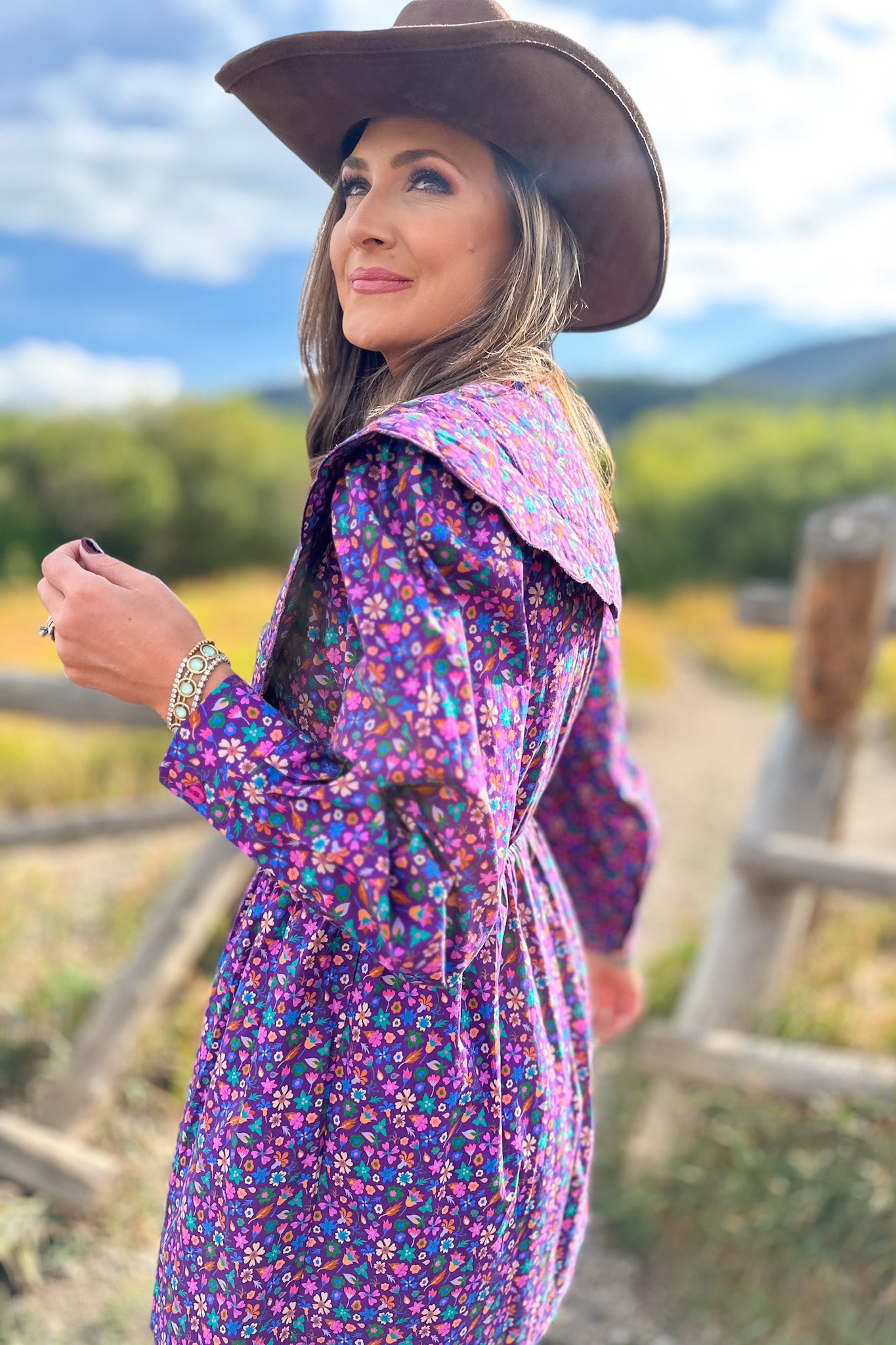 SSYS Oakley Quilted Scallop Overlay Dress In Purple Floral
