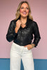 Black Faux Leather Button Down Top, chic, date night, collared, elevated, sleek, ssys by mallory fitzsimmons