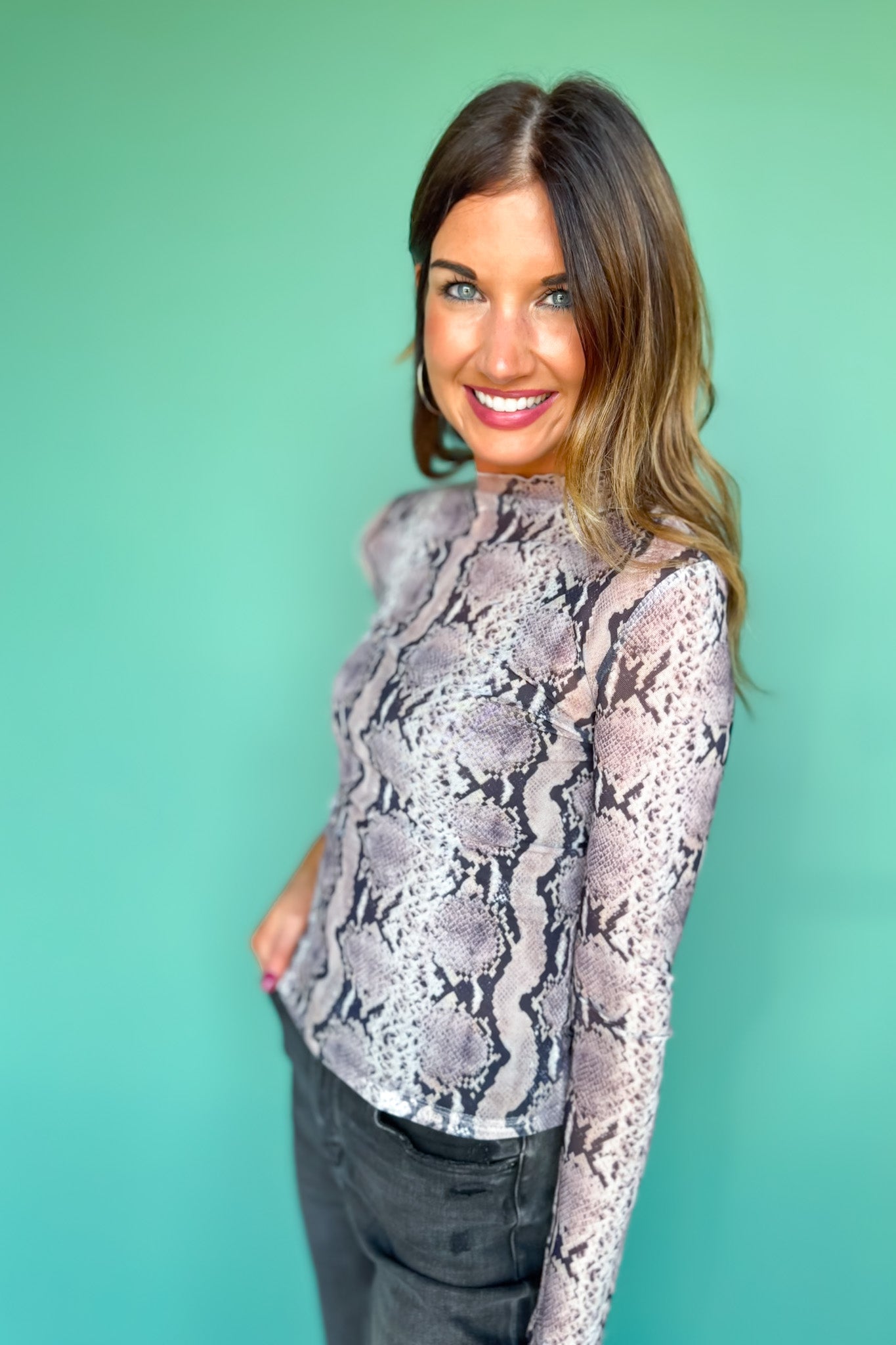 SSYS Ingrid Printed Mesh Top In Ivory Scales
