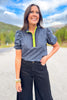 SSYS Emerson Contrast Stripe Short Sleeve Top In Navy Animal