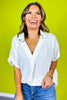 Off White Collared V Neck Short Sleeve Top *FINAL SALE*