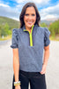 SSYS Emerson Contrast Stripe Short Sleeve Top In Navy Animal