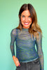 SSYS Ingrid Printed Mesh Top In Hunter Stripes