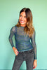 SSYS Ingrid Printed Mesh Top In Hunter Stripes