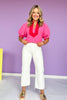 Pink Short Bubble Sleeve Contrast High Neck Top *FINAL SALE*