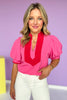 Pink Short Bubble Sleeve Contrast High Neck Top *FINAL SALE*