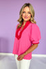 Pink Short Bubble Sleeve Contrast High Neck Top *FINAL SALE*