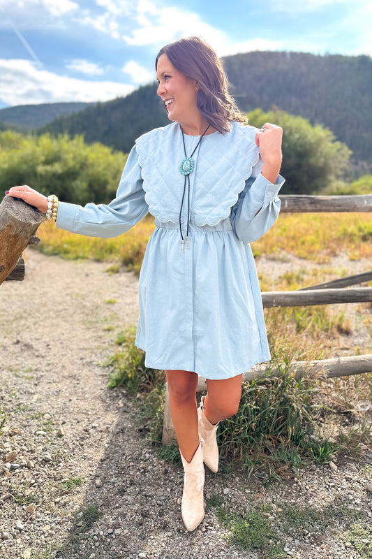 SSYS Oakley Quilted Scallop Overlay Dress In Denim