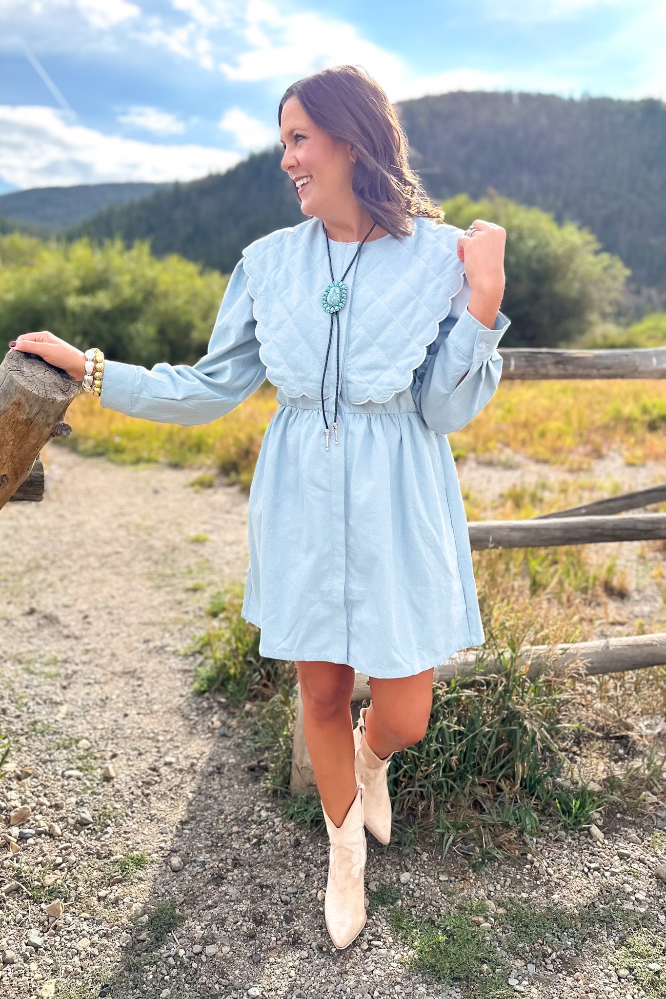 SSYS Oakley Quilted Scallop Overlay Dress In Denim
