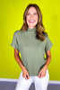 Light Olive Mock Neck Side Shirred Sweater *FINAL SALE*