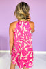 Fuchsia Print Satin Halter A Line Dress