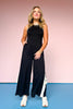 Black Contrast Side Stripe Zipper Back Leg Tie Jumpsuit, athletic, workout, unique design, comfy, ssys by mallory fitzsimmons