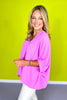 Bright Mauve V Neck Half Puff Sleeve Top *FINAL SALE*