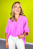 Bright Mauve V Neck Half Puff Sleeve Top *FINAL SALE*