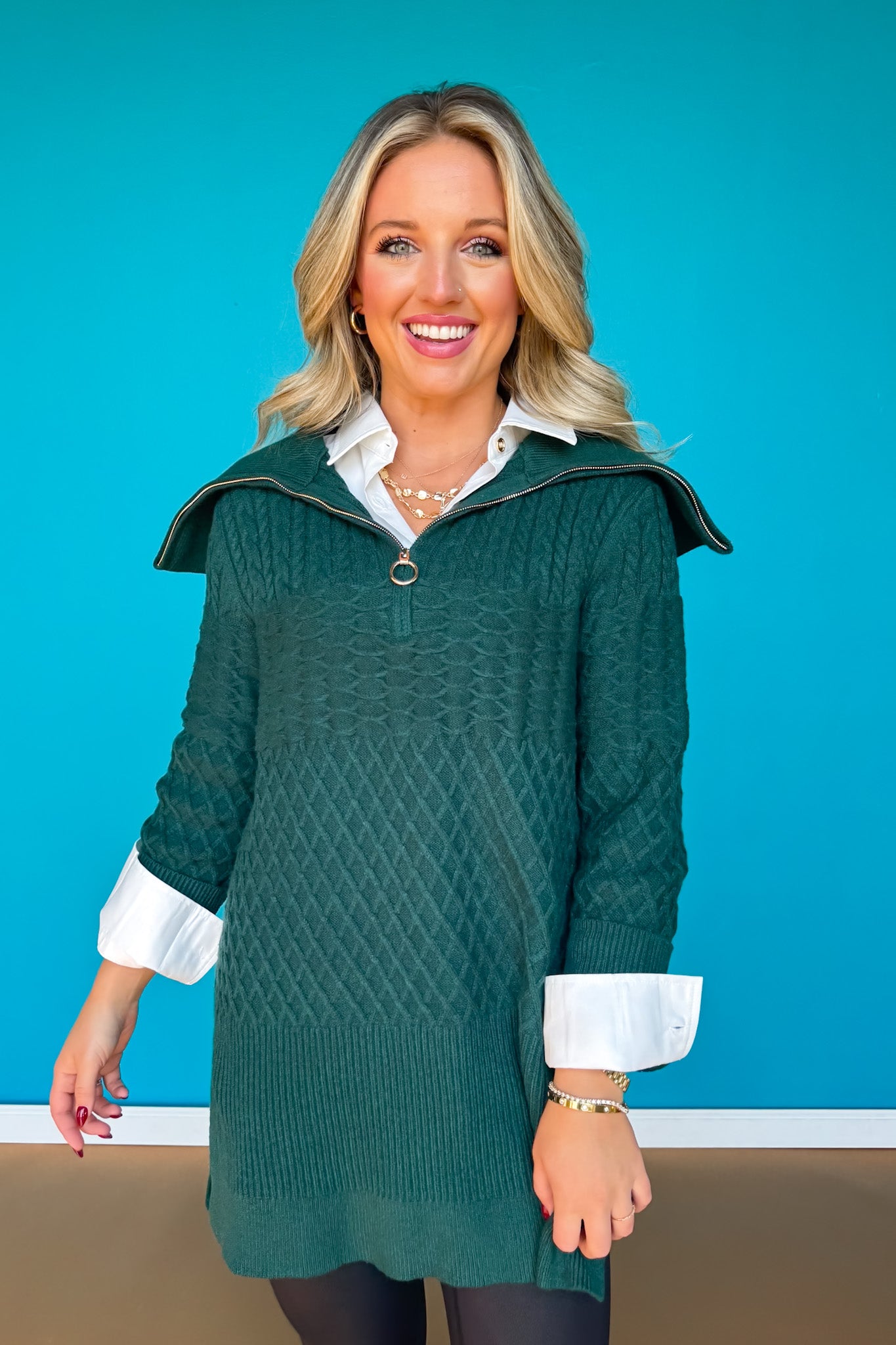 SSYS Tori Exaggerated Collar Zip Knit Pullover In Hunter