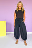Black Gauze High Elastic Waist Baggy Leg Cuff Hem Pants