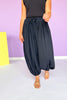 Black Gauze High Elastic Waist Baggy Leg Cuff Hem Pants