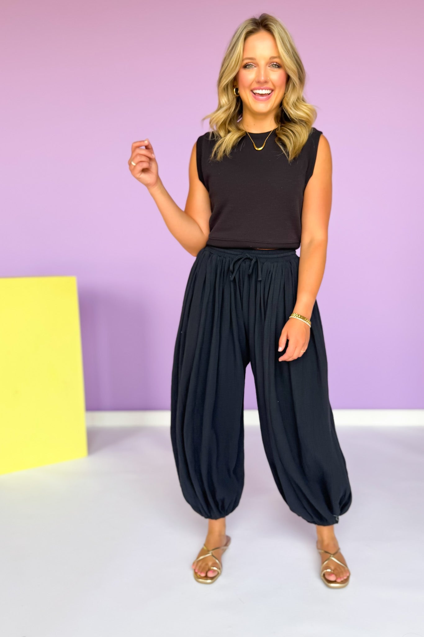 Black Banded Waist Sleeveless Top *FINAL SALE*
