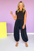 Black Banded Waist Sleeveless Top