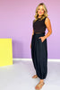 Black Gauze High Elastic Waist Baggy Leg Cuff Hem Pants