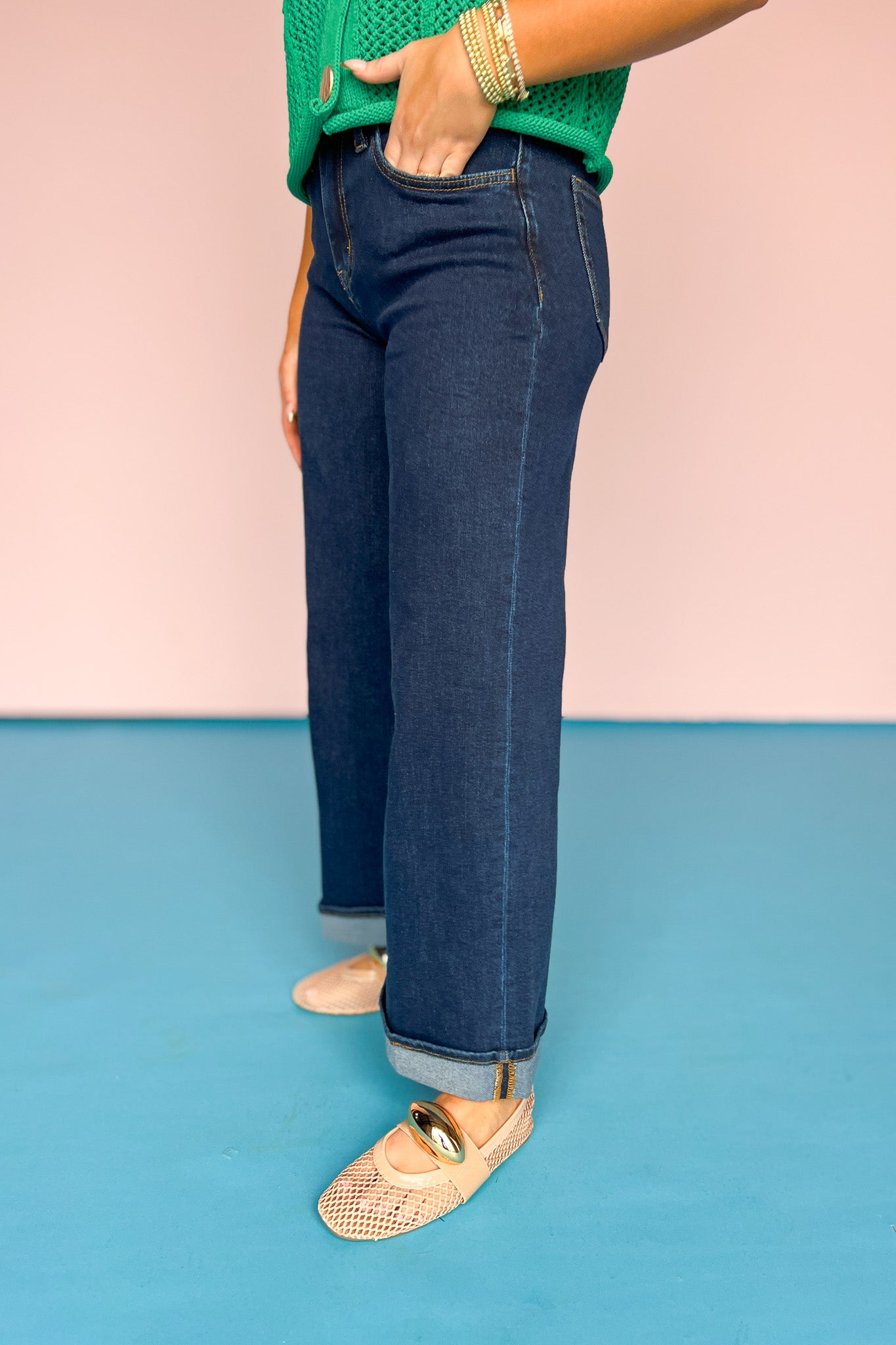 Vervet High Rise Cuffed Ankle Wide Jeans, everyday wear, dark wash, sleek design, ssys by mallory fitzsimmons